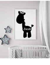 Load image into Gallery viewer, GIRAFFE BABY ANIMAL WALL DECAL WITH CUSTOM NAME FOR NURSERY