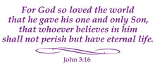 Load image into Gallery viewer, JOHN 3:16 RELIGIOUS WALL DECAL IN PURPLE