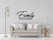 Load image into Gallery viewer, FAMILY WHERE LIFE BEGINS WALL DECAL