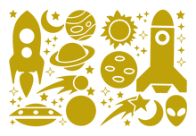 Load image into Gallery viewer, ROCKETS & PLANETS WALL DECALS IN GOLD