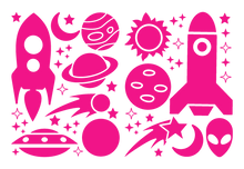 Load image into Gallery viewer, ROCKETS & PLANETS WALL DECALS IN HOT PINK