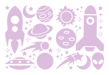 Load image into Gallery viewer, ROCKETS & PLANETS WALL DECALS IN LAVENDER