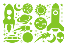 Load image into Gallery viewer, ROCKETS & PLANETS WALL DECALS IN LIME GREEN