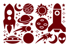 Load image into Gallery viewer, ROCKETS & PLANETS WALL DECALS IN MAROON