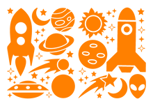 Load image into Gallery viewer, ROCKETS & PLANETS WALL DECALS IN ORANGE