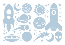 Load image into Gallery viewer, ROCKETS & PLANETS WALL DECALS IN POWDER BLUE