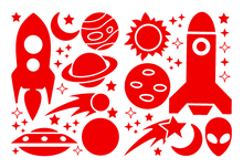 Load image into Gallery viewer, ROCKETS & PLANETS WALL DECALS IN RED