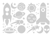 Load image into Gallery viewer, ROCKETS & PLANETS WALL DECALS IN SILVER