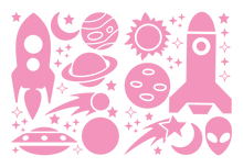 Load image into Gallery viewer, ROCKETS & PLANETS WALL DECALS IN SOFT PINK