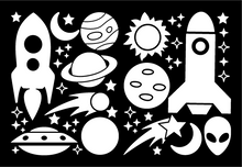 Load image into Gallery viewer, ROCKETS & PLANETS WALL DECALS IN WHITE