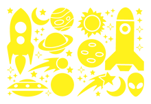 Load image into Gallery viewer, ROCKETS & PLANETS WALL DECALS IN YELLOW