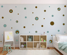 Load image into Gallery viewer, BROWN AND AQUA BLUE POLKA DOT WALL STICKERS

