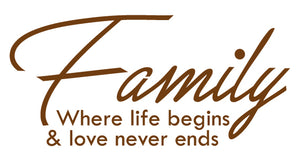 FAMILY WHERE LIFE BEGINS WALL DECAL IN BROWN