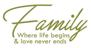 FAMILY WHERE LIFE BEGINS WALL DECAL IN OLIVE GREEN