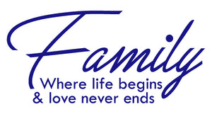 FAMILY WHERE LIFE BEGINS WALL DECAL IN ROYAL BLUE