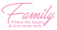 Load image into Gallery viewer, FAMILY WHERE LIFE BEGINS WALL DECAL IN SOFT PINK
