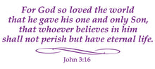 Load image into Gallery viewer, JOHN 3:16 RELIGIOUS WALL DECAL IN PURPLE
