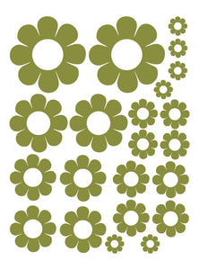 OLIVE GREEN DAISY WALL DECALS