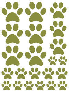 OLIVE GREEN PAW PRINT WALL DECALS