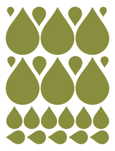 OLIVE GREEN RAINDROP WALL DECALS