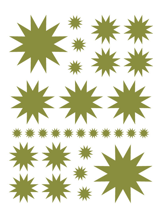OLIVE GREEN STARBURST WALL DECALS