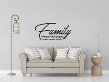 Load image into Gallery viewer, FAMILY WHERE LIFE BEGINS WALL DECAL
