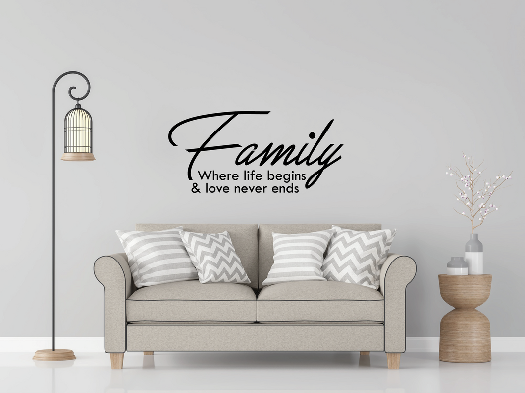 FAMILY WHERE LIFE BEGINS WALL DECAL